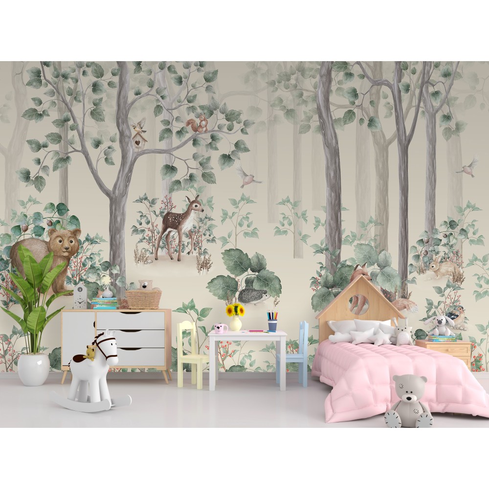 Forest Wallpaper Watercolor Style for Kids Room
