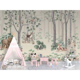 Forest Wallpaper Watercolor Style for Kids Room