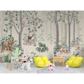 Forest Wallpaper Watercolor Style for Kids Room
